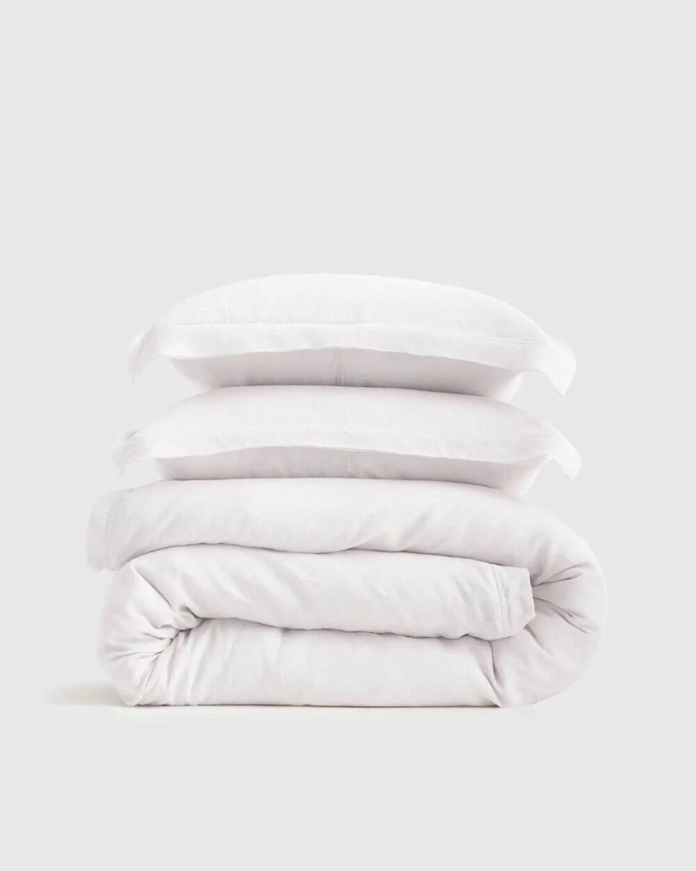 New Quince Linen Double Flange Duvet Cover Set Full Queen White 3pc 2 Shams